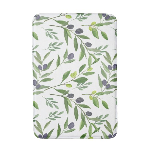 Watercolor Olive Pattern Badematte (Vorderseite Vertikal)