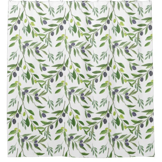Watercolor Olive Pattern Duschvorhang (Vorderseite)