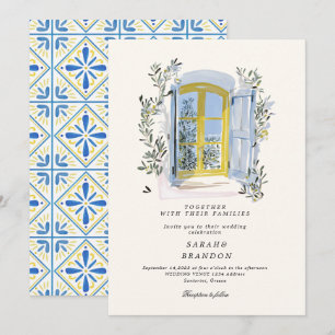Watercolor Olivenblau Fliese Griechenland Hochzeit Einladung