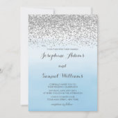 Watercolor Ombre Blue and Silver Glitzer Wedding Einladung (Vorderseite)