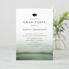 Watercolor Ombre Green Modern Graduation Party Einladung