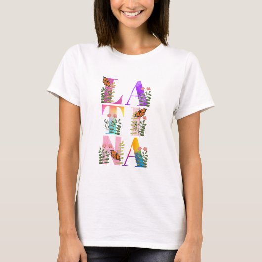 Watercolor Ombre Latina Text Female T-Shirt (Vorderseite)