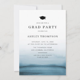 Watercolor Ombre Navy Blue Modern Graduation Party Einladung