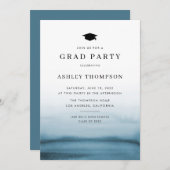 Watercolor Ombre Navy Blue Modern Graduation Party Einladung (Vorne/Hinten)