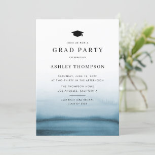 Watercolor Ombre Navy Blue Modern Graduation Party Einladung