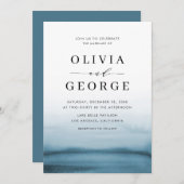 Watercolor Ombre Navy Blue Modern Wedding Einladung (Vorne/Hinten)