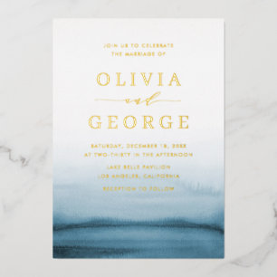 Watercolor Ombre Navy Blue Modern Wedding Folieneinladung