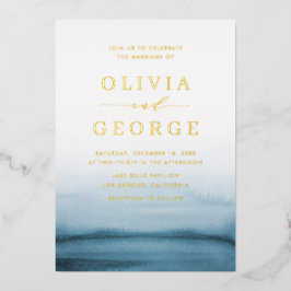 Watercolor Ombre Navy Blue Modern Wedding Folieneinladung