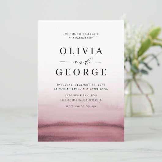 Watercolor Ombre Red Modern Wedding Einladung (Stehend Vorderseite)