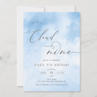 Watercolor On Cloud 9 9th Birthday Invitation Einladung