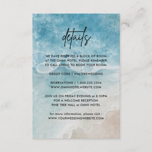 Watercolor On The Beach Wedding Details Begleitkarte (Vorderseite)