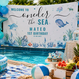 Watercolor One-der unter dem Meer 1. Geburtstag Wi Banner