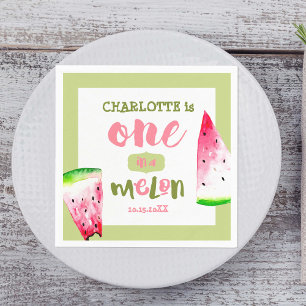 Watercolor one in a melon slist first birthday serviette