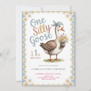 Watercolor One Silly Goose Wildblume 1. Geburtstag Einladung