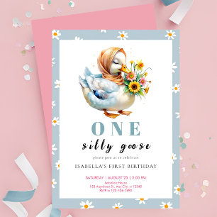 Watercolor One Silly Goose Wildblume 1. Geburtstag Einladung