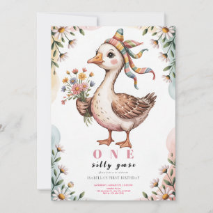Watercolor One Silly Goose Wildblume 1. Geburtstag Einladung