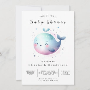 Watercolor Online Whale Baby Dusche Einladung
