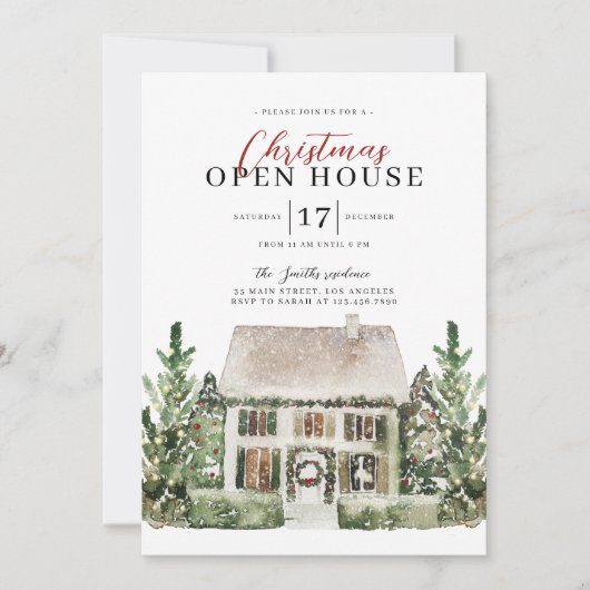 Watercolor Open House Weihnachten Party Einladung (Vorderseite)