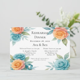 Watercolor orange and Teal Rehearsal Dinner Einladung