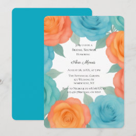 Watercolor Orange and Teal Roses Bridal Shower Einladung