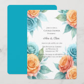 Watercolor Orange and Teal Roses Couples Shower Einladung (Vorne/Hinten)
