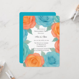 Watercolor Orange and Teal Roses Engagement Party Einladung