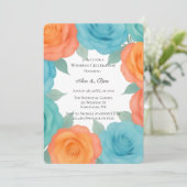 Watercolor Orange and Teal Roses Wedding Einladung (Stehend Vorderseite)