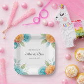 Watercolor Orange and Teal Roses Wedding Pappteller (Party)