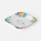 Watercolor Orange and Teal Roses Wedding Pappteller (Gewinkelt)