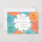 Watercolor Orange and Teal Roses Wedding RSVP Karte (Vorderseite)