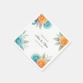Watercolor Orange and Teal Roses Wedding Serviette (Ecke)