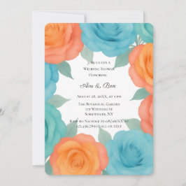 Watercolor Orange and Teal Roses Wedding Shower Einladung