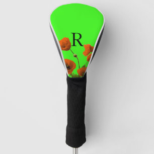 Watercolor-orange Blumen-Monogramm-mit Golf Headcover