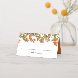 Watercolor Orange Buckthorn Berries Sommerhochzeit Platzkarte