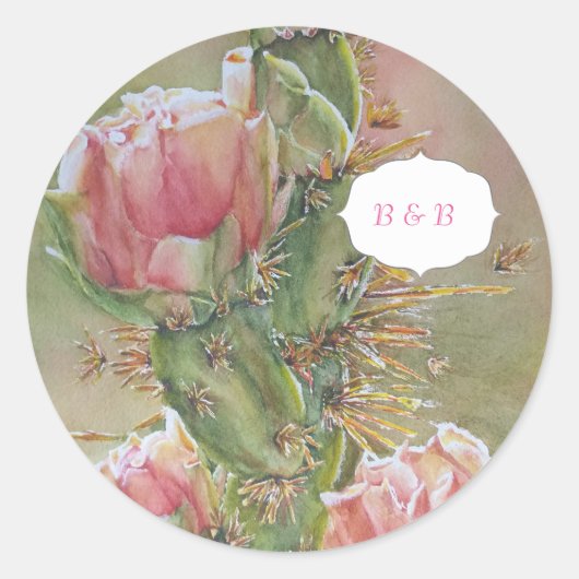 WATERCOLOR ORANGE PEAR CACTUS RUNDER AUFKLEBER (Vorderseite)