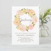 Watercolor Orange Peony Wreath Christening Einladung (Stehend Vorderseite)