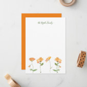 Watercolor Orange Poppies Personalized Stationery Mitteilungskarte (Vorderseite/Rückseite Beispiel)