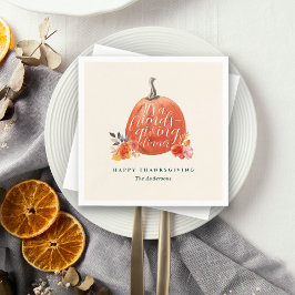 Watercolor Orange Pumpkin Friendsgiving Dinner Serviette