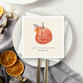 Watercolor Orange Pumpkin Friendsgiving Dinner Serviette