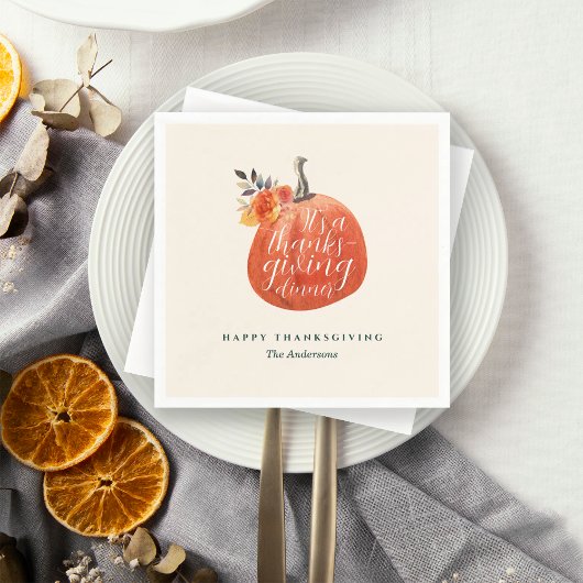 Watercolor Orange Pumpkin Friendsgiving Dinner Serviette