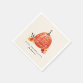 Watercolor Orange Pumpkin Friendsgiving Dinner Serviette (Ecke)