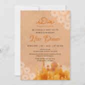 Watercolor Orange Sunset Mosque Iftar Dinner Einladung (Vorderseite)