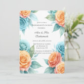 Watercolor Orange & Teal Roses Bridesmaids Lunch Einladung (Stehend Vorderseite)