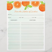 Watercolor Oranges Fruit Recipe Card Binder Insert (Vorderseite)