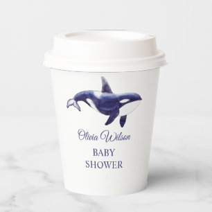 Watercolor-Orca-Wal-Baby-Party Pappbecher