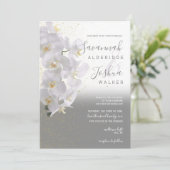 Watercolor Orchid Wedding Einladung I Grau (Stehend Vorderseite)