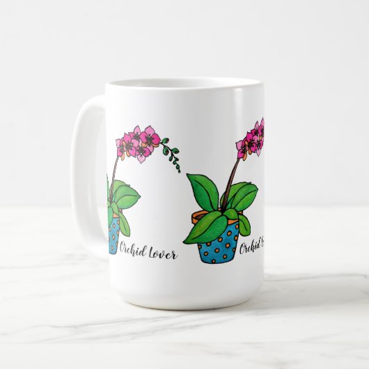 Watercolor-Orchideen-Pflanze im schönen Topf Kaffeetasse (Vorderseite Links)