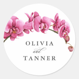 Watercolor Orchideen Tropische Hochzeit Runder Aufkleber