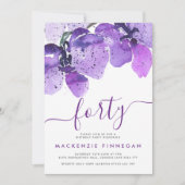 Watercolor Orchids Violet Fortieth Birthday Party Einladung (Vorderseite)
