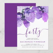 Watercolor Orchids Violet Fortieth Birthday Party
